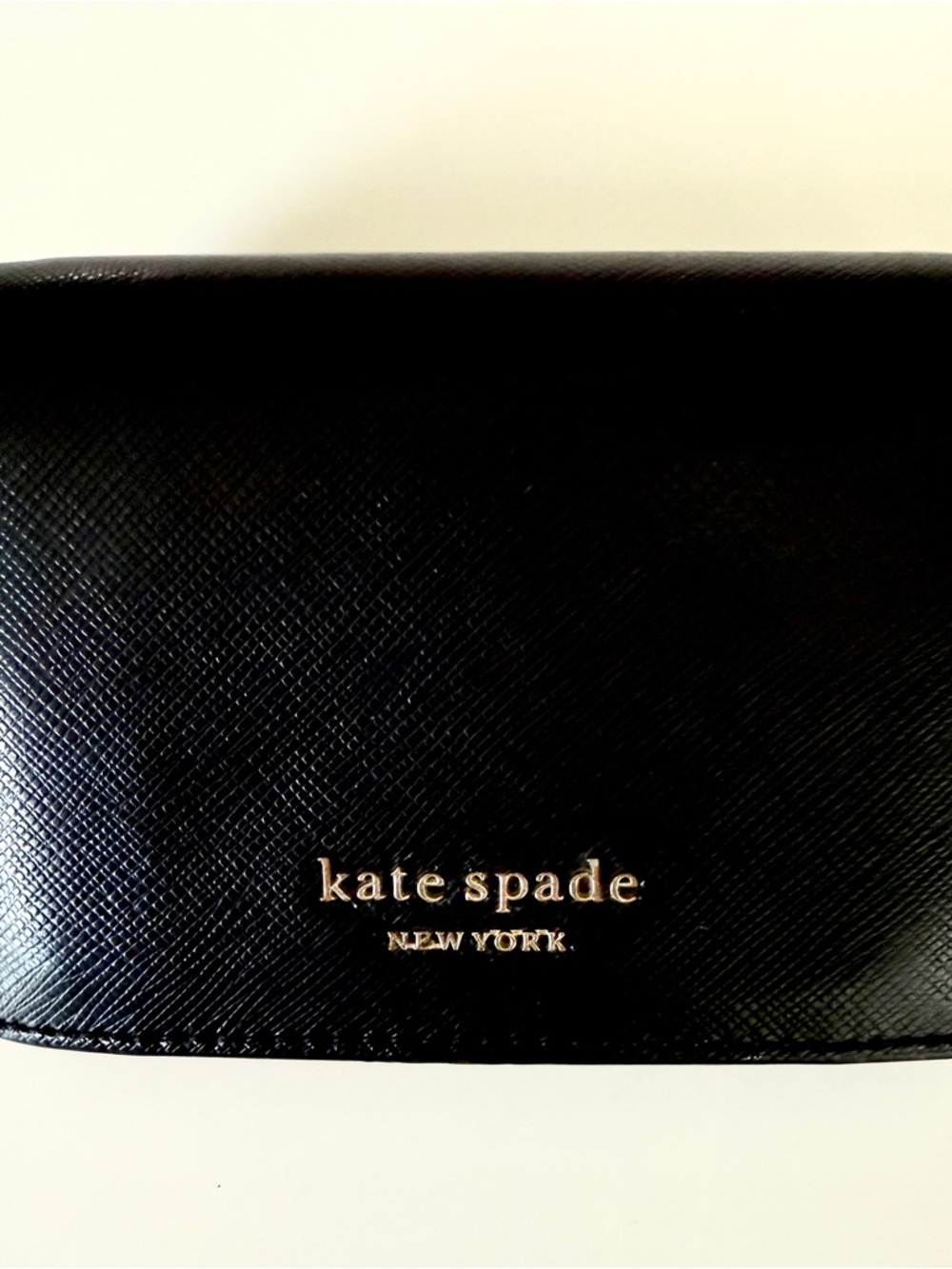 kate spade Black Leather Wallet with Gold Logo plus logo key fob